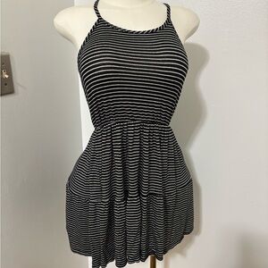 Striped Black and White Halter Dress NWOT Large